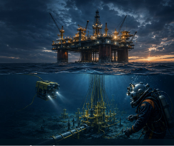 Offshore-Plattform mit Subsea-Technik und Unterwasserarbeiten in der Oil-&-Gas-Industrie